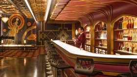 The Art-Deco-meets-Sci-Fi wall coverings in Passengers spaceship bar